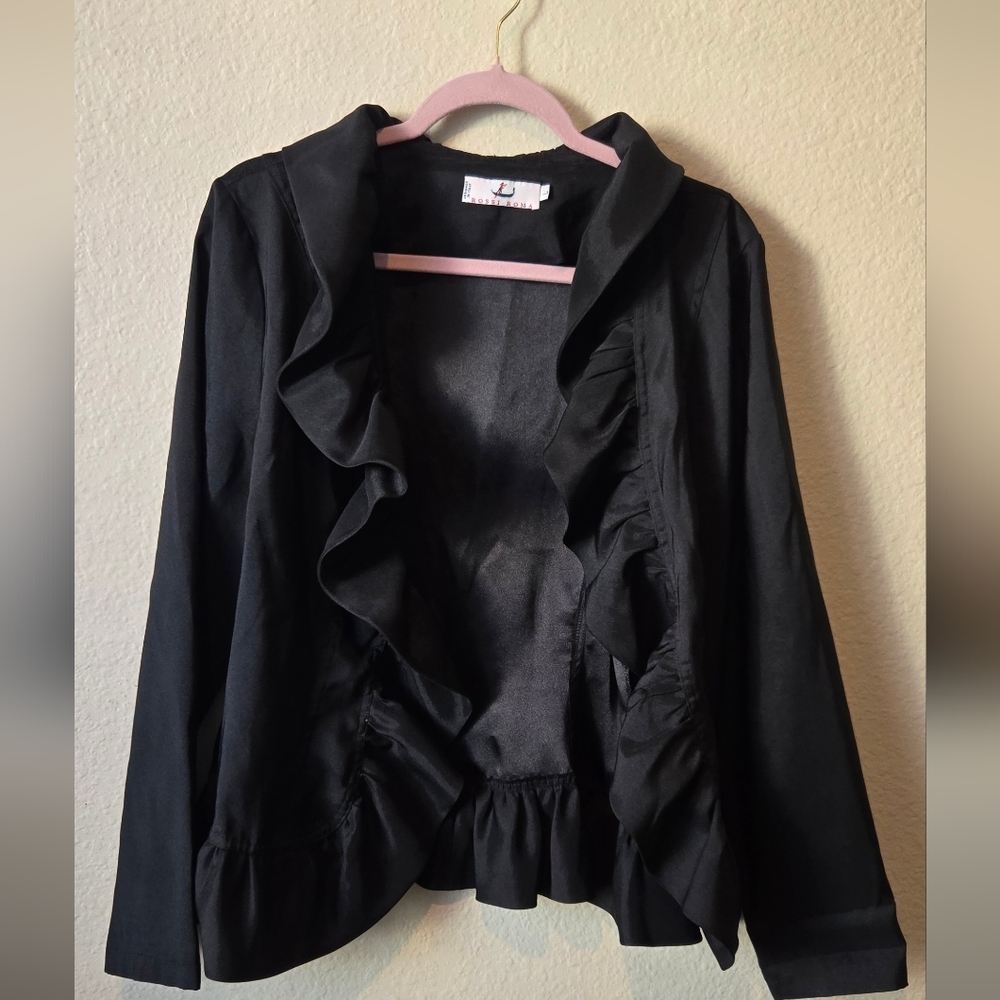 ROSSI ROMA Chic Black Ruffled Women's Blazer Size L #66
